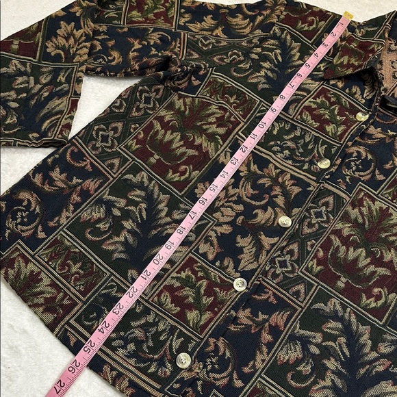 Vintage Moody Tapestry Bold Shoulder Burgundy Navy Paisley Floral Jacket Women L - Picture 5 of 7